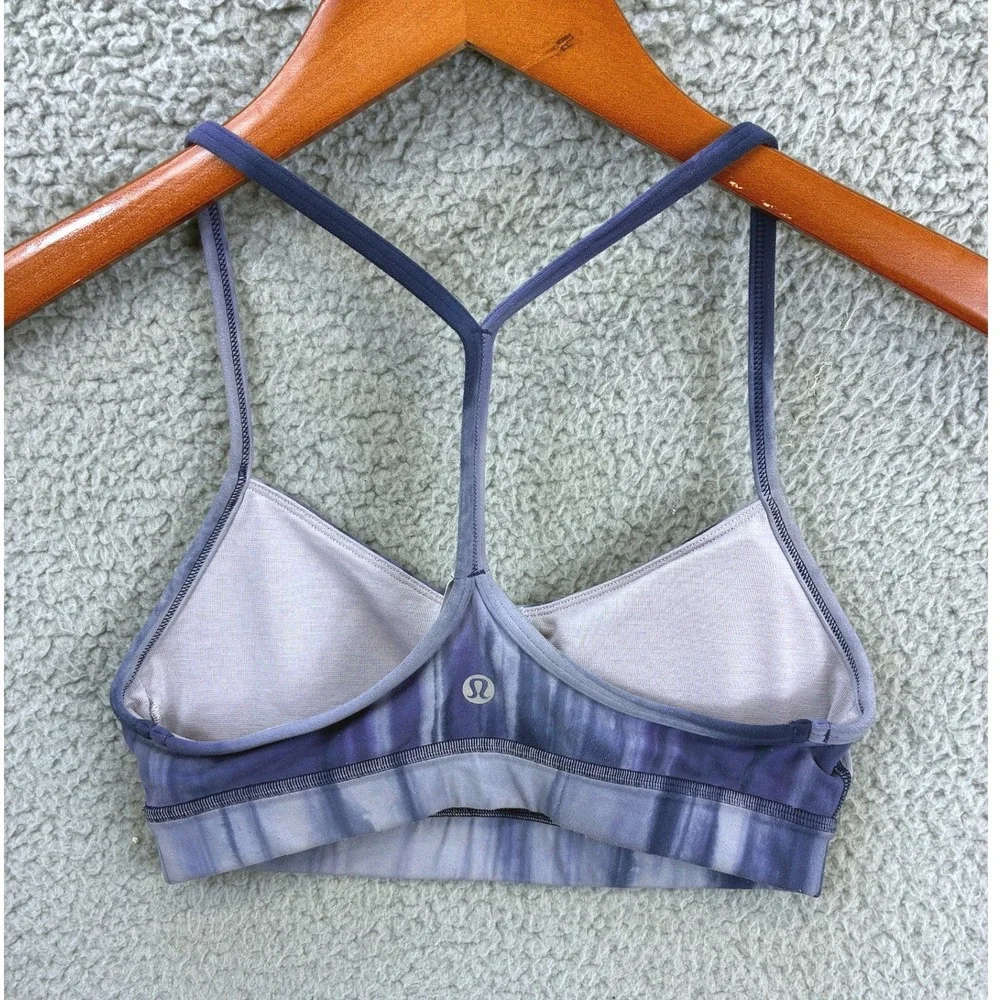 Lululemon Flow Y Strappy Sports Bra Womens 4 Blue Tie Dye Athletic Workout